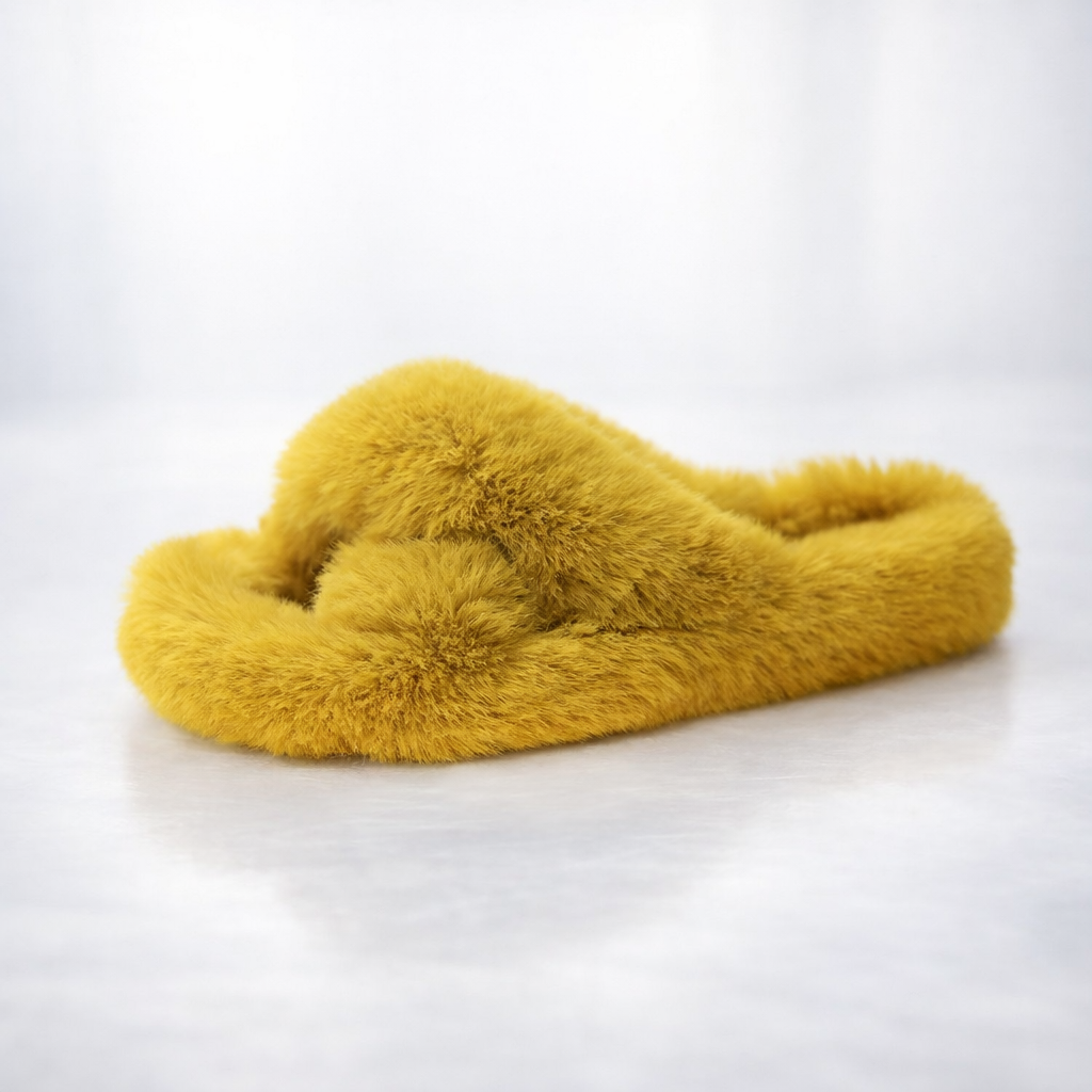 Faux Fur Lined Open‑Toe Slippers – Flat Flip Flop Style - Luxxella