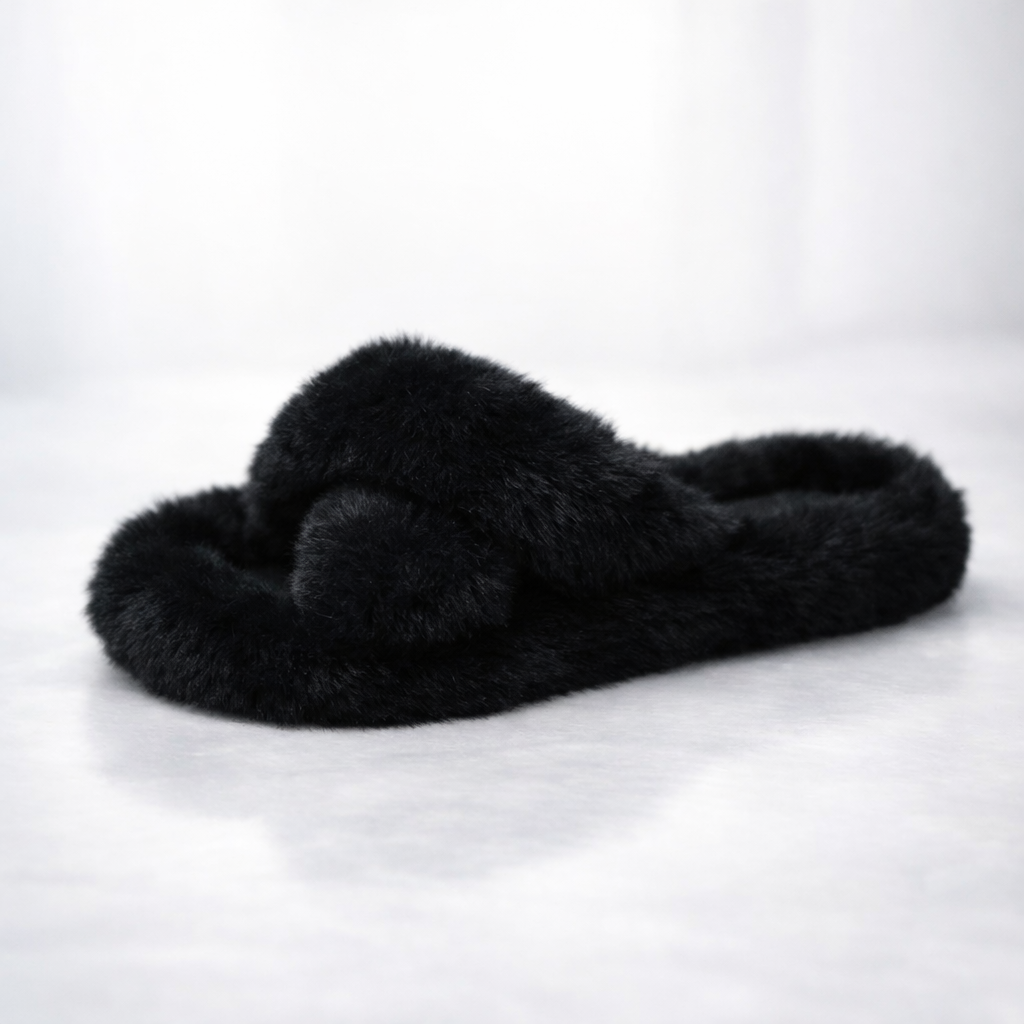 Faux Fur Lined Open‑Toe Slippers – Flat Flip Flop Style - Luxxella