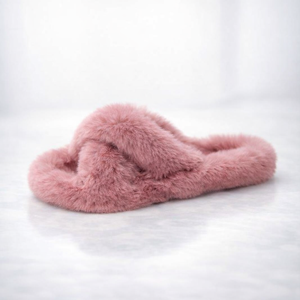Faux Fur Lined Open‑Toe Slippers – Flat Flip Flop Style - Luxxella