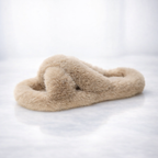 Faux Fur Lined Open‑Toe Slippers – Flat Flip Flop Style - Luxxella