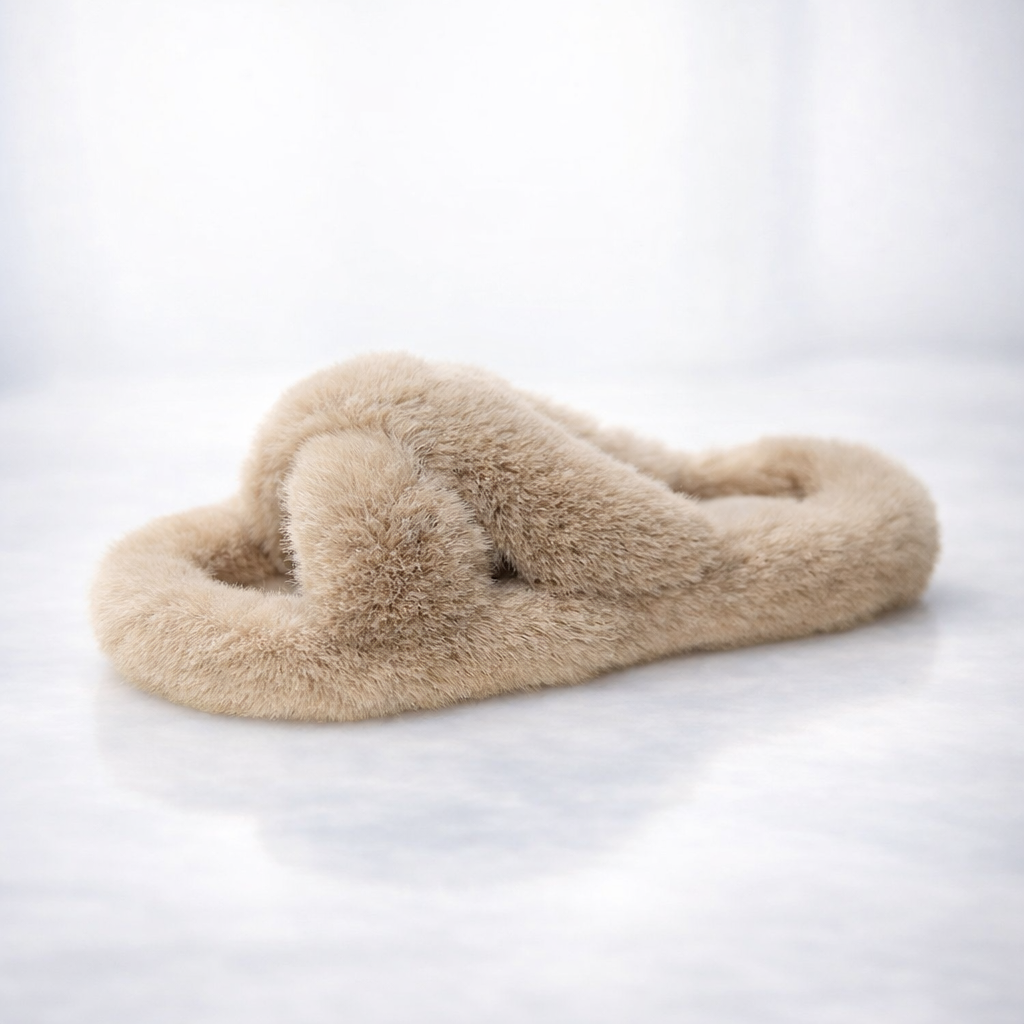 Faux Fur Lined Open‑Toe Slippers – Flat Flip Flop Style - Luxxella