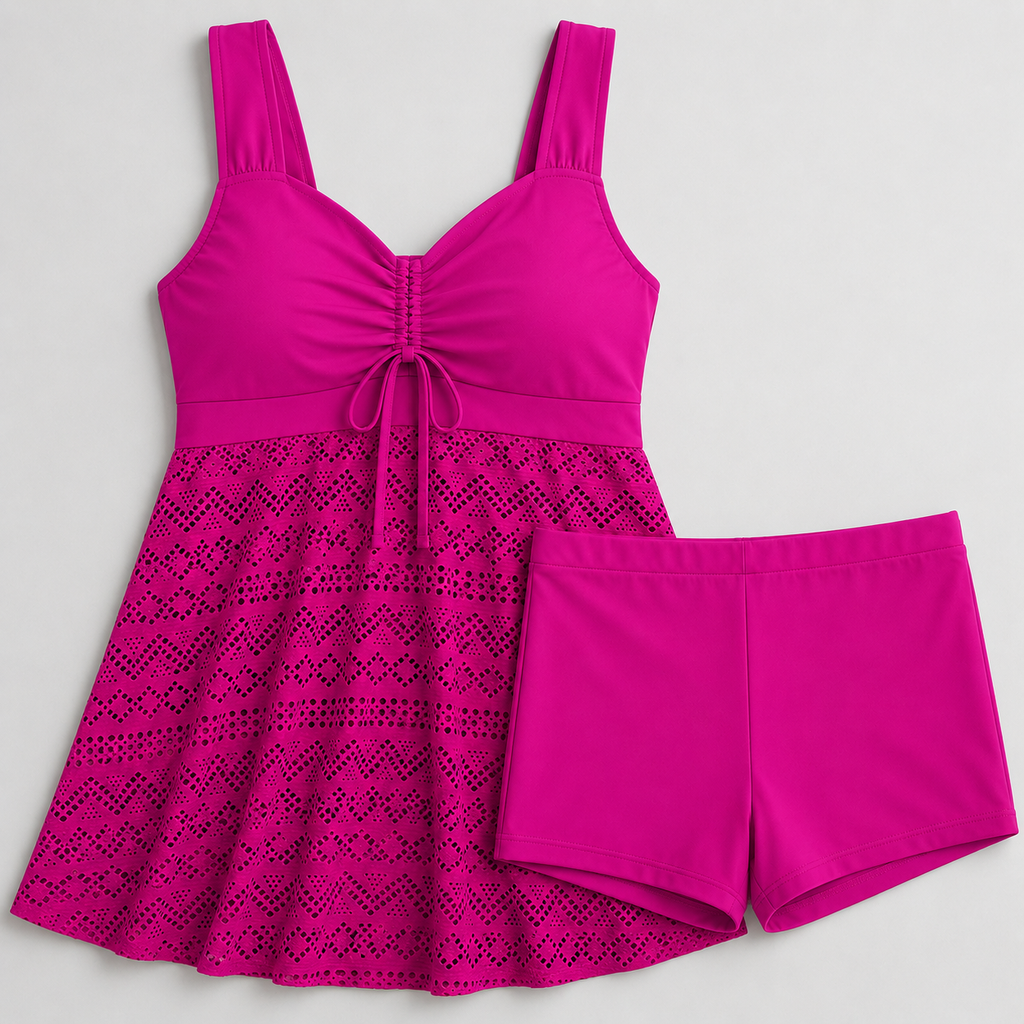 2-Piece Swim Dress Tummy Control Bathing Suit Tankini with shorts - Luxxella
