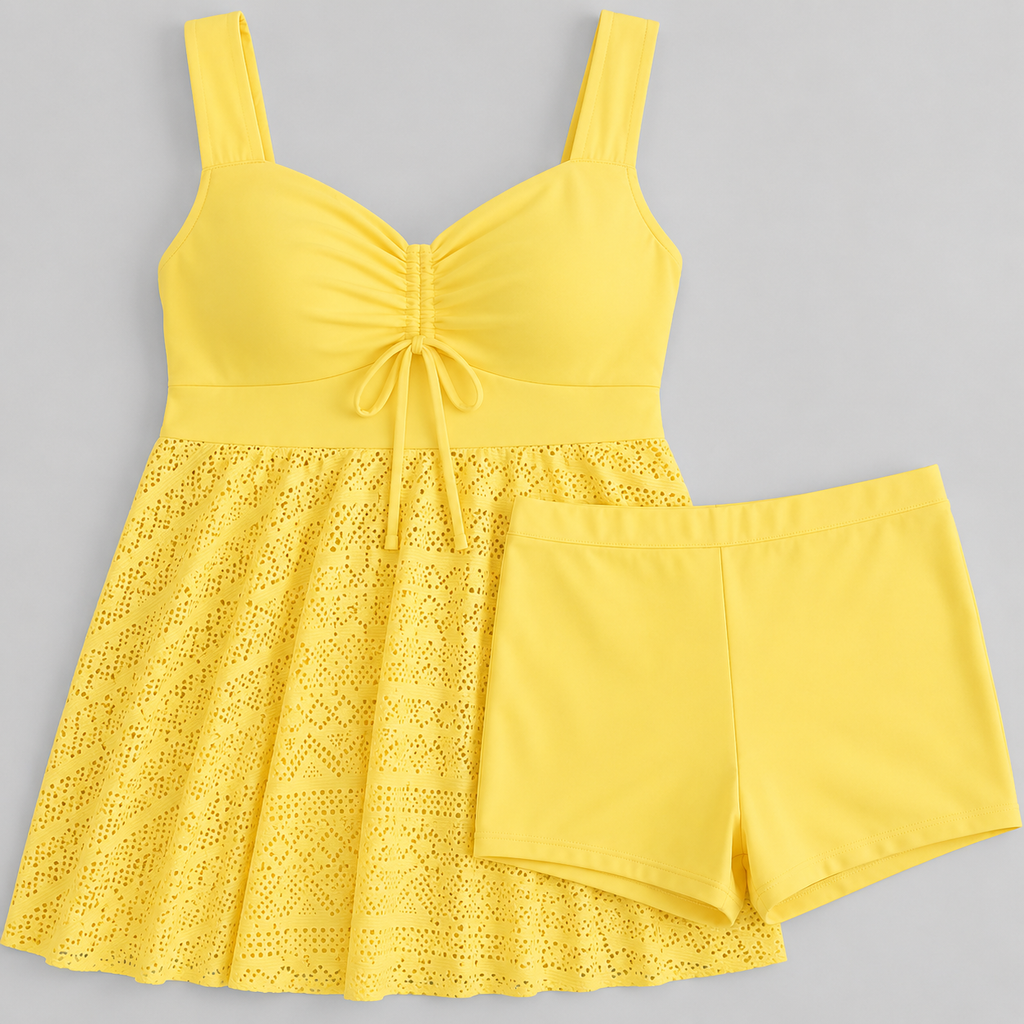 2-Piece Swim Dress Tummy Control Bathing Suit Tankini with shorts - Luxxella