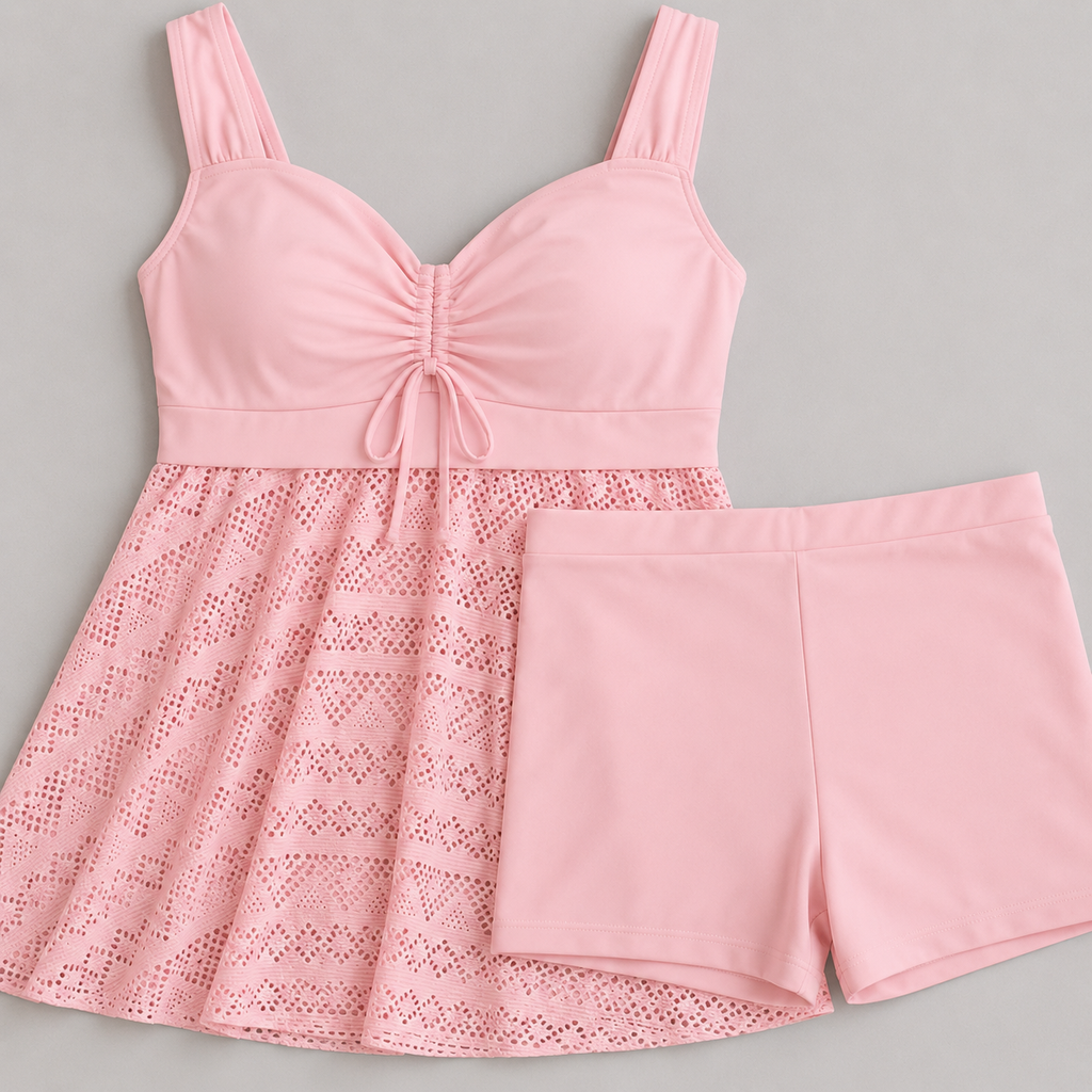 2-Piece Swim Dress Tummy Control Bathing Suit Tankini with shorts - Luxxella