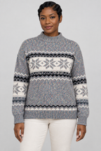 Pull col montant Fair Isle Motif flocon de neige nordique Tricot pull Hiver Fêtes Manches longues
