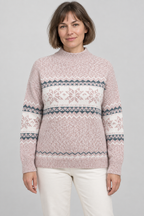 Pull col montant Fair Isle Motif flocon de neige nordique Tricot pull Hiver Fêtes Manches longues