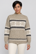 Pull col montant Fair Isle Motif flocon de neige nordique Tricot pull Hiver Fêtes Manches longues