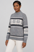 Pull col montant Fair Isle Motif flocon de neige nordique Tricot pull Hiver Fêtes Manches longues