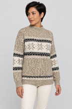 Pull col montant Fair Isle Motif flocon de neige nordique Tricot pull Hiver Fêtes Manches longues