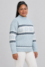 Pull col montant Fair Isle Motif flocon de neige nordique Tricot pull Hiver Fêtes Manches longues