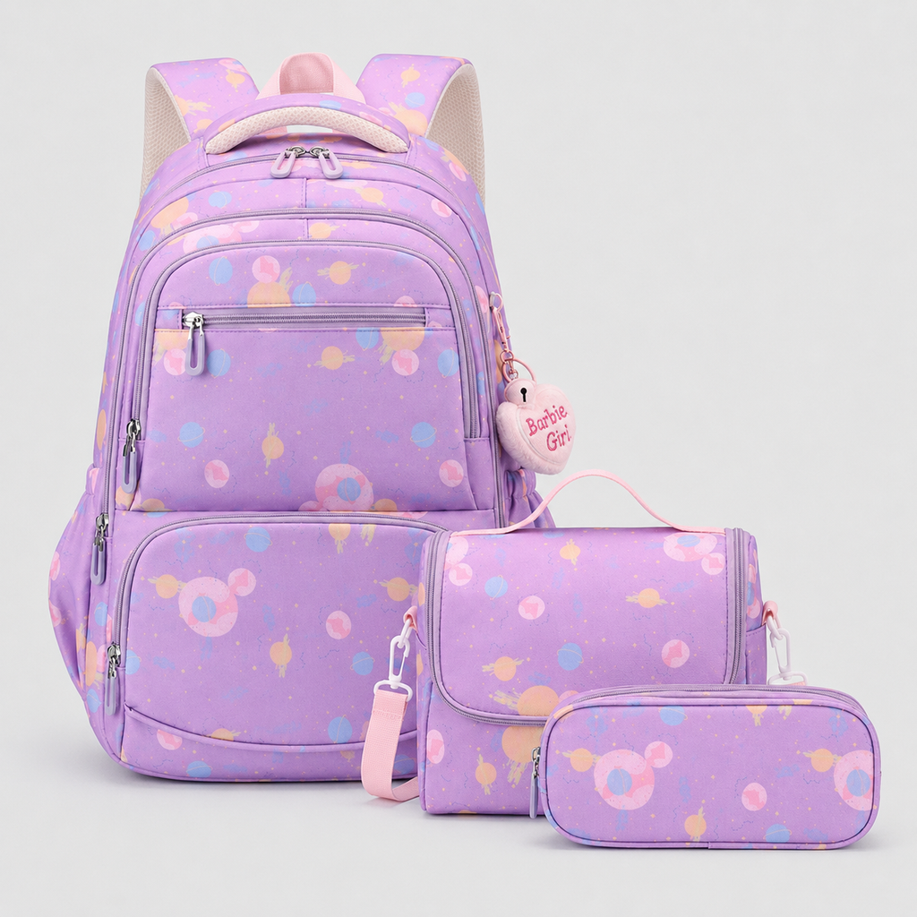 Girls School Backpack - Cute Pastel Printed Bookbag Waterproof Lightweight Kids Elementary Travel Rucksack
