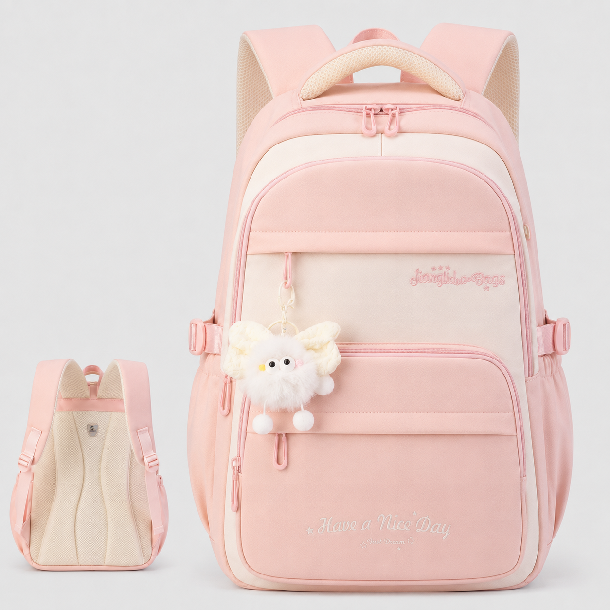 Girls School Backpack - Cute Pastel Printed Bookbag Waterproof Lightweight Kids Elementary Travel Rucksack