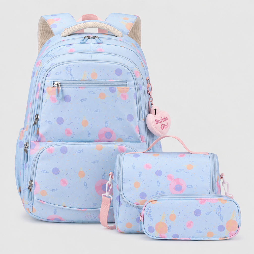 Girls School Backpack - Cute Pastel Printed Bookbag Waterproof Lightweight Kids Elementary Travel Rucksack