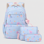 Girls School Backpack - Cute Pastel Printed Bookbag Waterproof Lightweight Kids Elementary Travel Rucksack