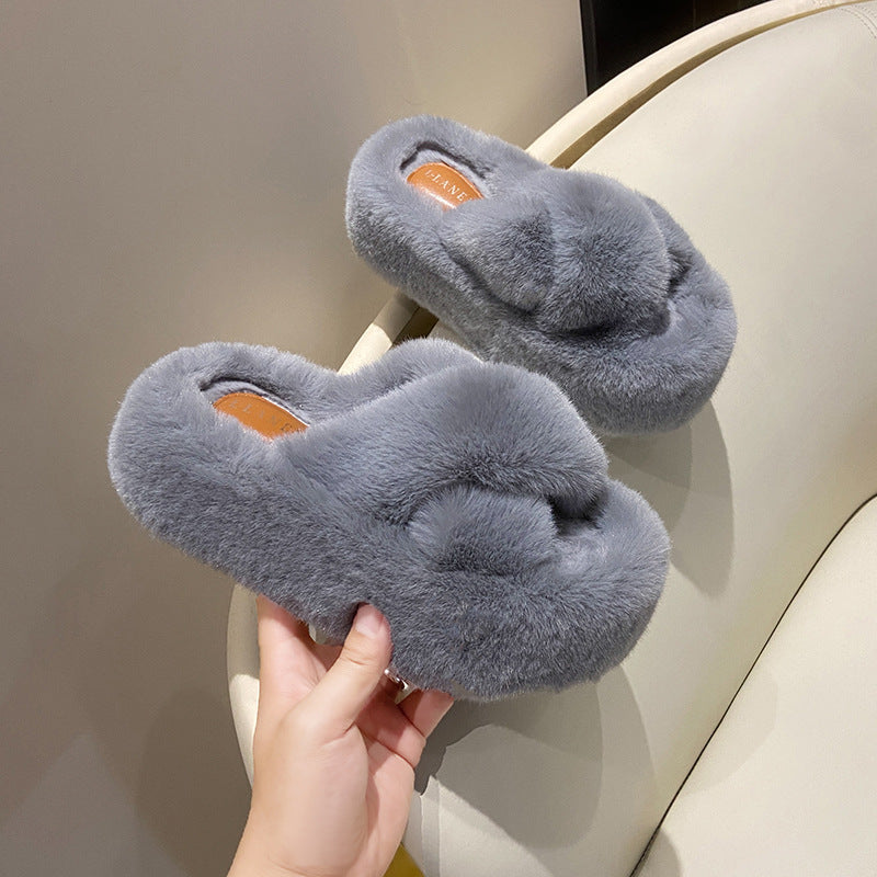 Premium Faux Fur Slippers – Thick 7 cm Sole, Open‑Toe Comfy Style - Luxxella