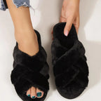 Open Toe Memory Foam Slippers – Cozy Faux Fur Lined Indoor House Shoes - Luxxella