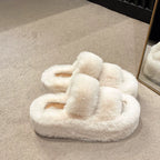 Premium Faux Fur Slippers – Thick 7 cm Sole, Open‑Toe Comfy Style - Luxxella