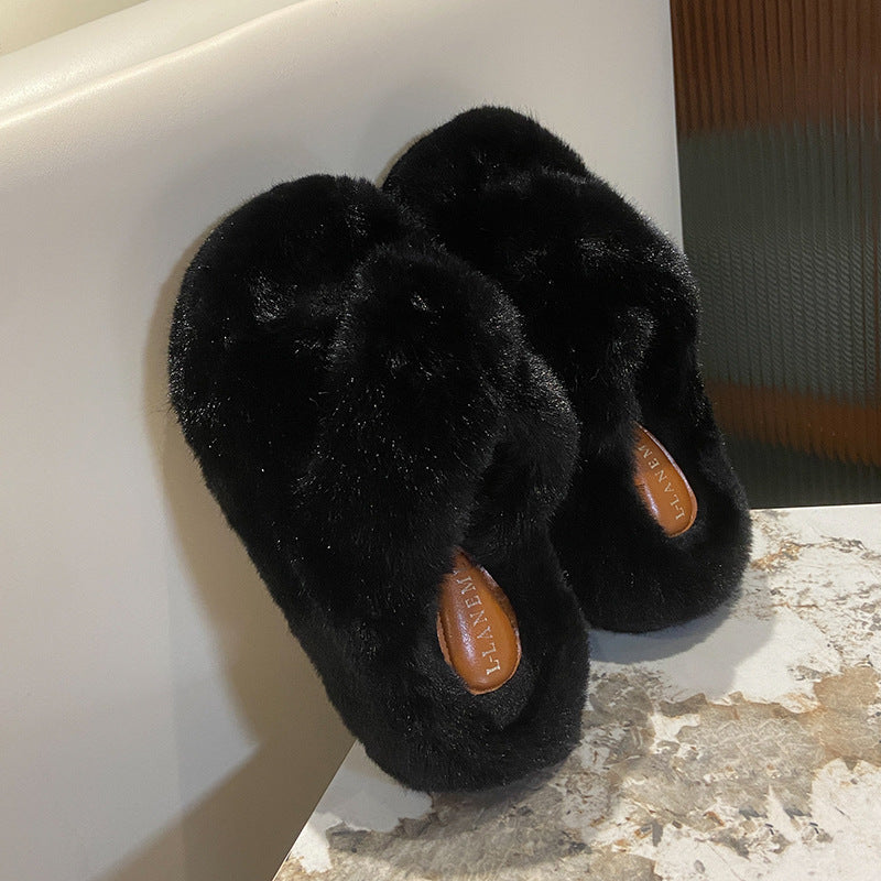 Premium Faux Fur Slippers – Thick 7 cm Sole, Open‑Toe Comfy Style - Luxxella