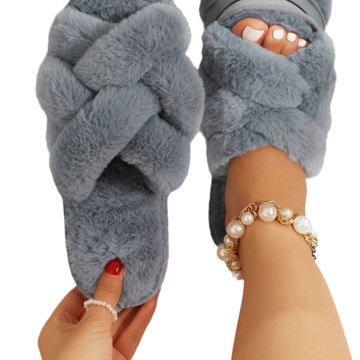 Open Toe Memory Foam Slippers – Cozy Faux Fur Lined Indoor House Shoes - Luxxella
