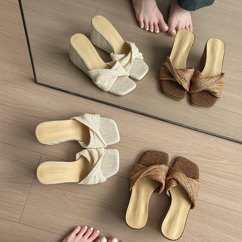 Casual Wedge Heel Slide Sandals – Open Toe One‑Strap Retro Style - Luxxella