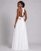 Halter Plunge V-Neck Maxi Dress – Elegant High Slit Backless Evening Gown - Luxxella