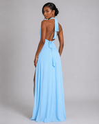 Halter Plunge V-Neck Maxi Dress – Elegant High Slit Backless Evening Gown - Luxxella