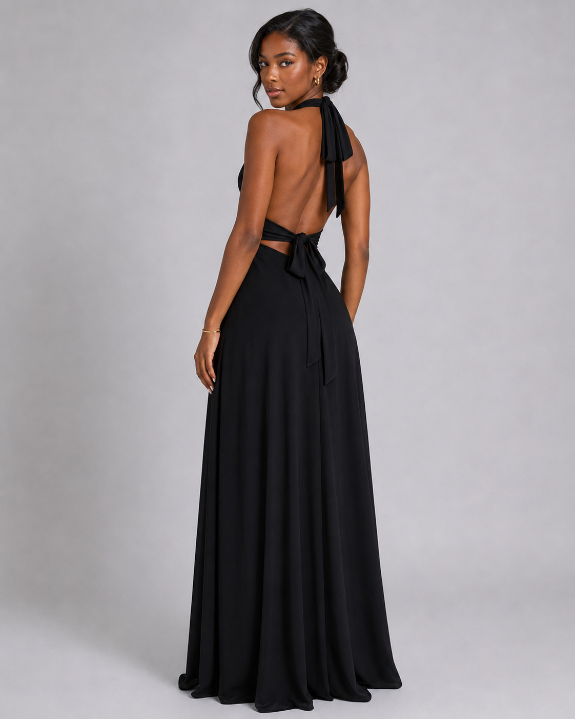 Halter Plunge V-Neck Maxi Dress – Elegant High Slit Backless Evening Gown - Luxxella