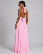 Halter Plunge V-Neck Maxi Dress – Elegant High Slit Backless Evening Gown - Luxxella
