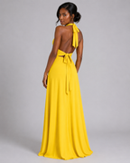 Halter Plunge V-Neck Maxi Dress – Elegant High Slit Backless Evening Gown - Luxxella