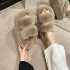 Premium Faux Fur Slippers – Thick 7 cm Sole, Open‑Toe Comfy Style - Luxxella