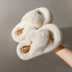 Premium Faux Fur Slippers – Thick 7 cm Sole, Open‑Toe Comfy Style - Luxxella