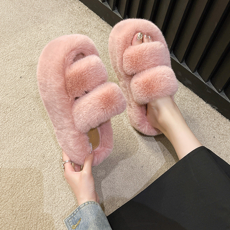 Premium Faux Fur Slippers – Thick 7 cm Sole, Open‑Toe Comfy Style - Luxxella