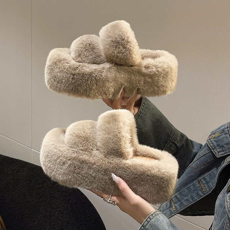 Premium Faux Fur Slippers – Thick 7 cm Sole, Open‑Toe Comfy Style - Luxxella