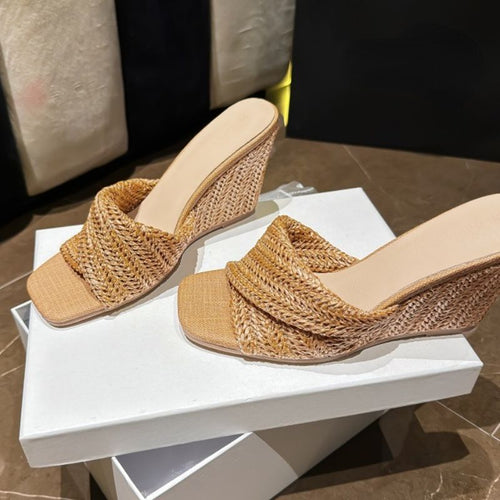 Casual Wedge Heel Slide Sandals – Open Toe One‑Strap Retro Style - Luxxella