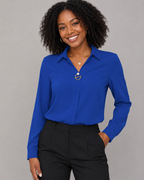 Long Sleeve Button Down Shirt - Collared V-Neck Casual Dress Blouse - Luxxella