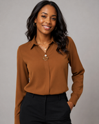 Long Sleeve Button Down Shirt - Collared V-Neck Casual Dress Blouse - Luxxella