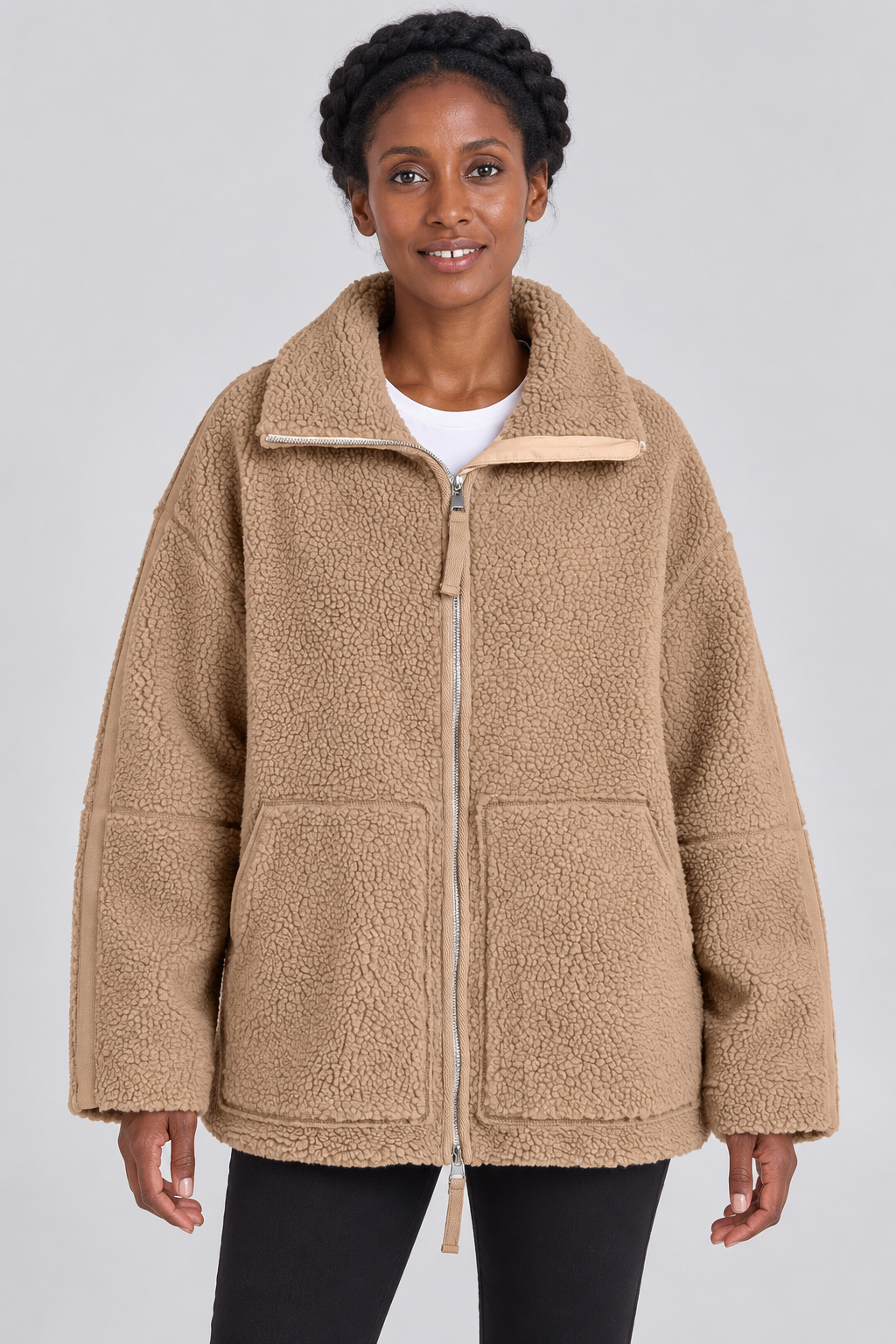 Veste polaire oversize en teddy avec fermeture éclair intégrale, mélange de laine, fausse fourrure Sherpa, manteau chaud d'hiver