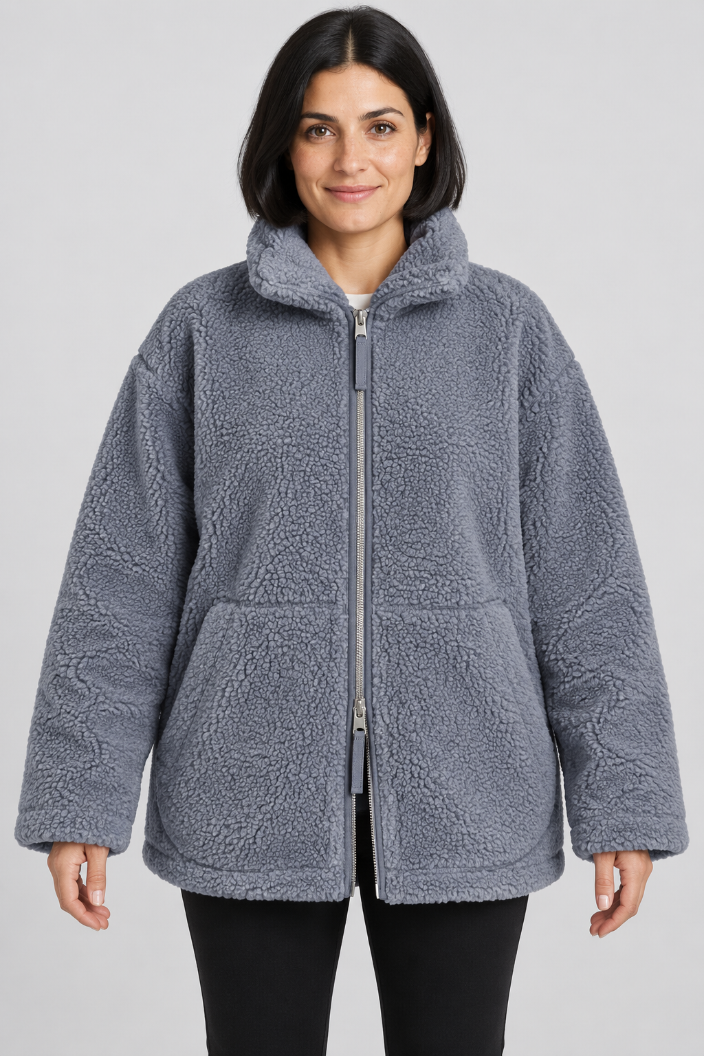Veste polaire oversize en teddy avec fermeture éclair intégrale, mélange de laine, fausse fourrure Sherpa, manteau chaud d'hiver