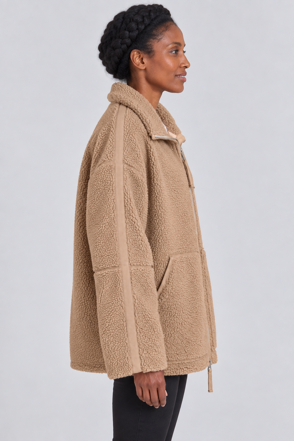 Veste polaire oversize en teddy avec fermeture éclair intégrale, mélange de laine, fausse fourrure Sherpa, manteau chaud d'hiver