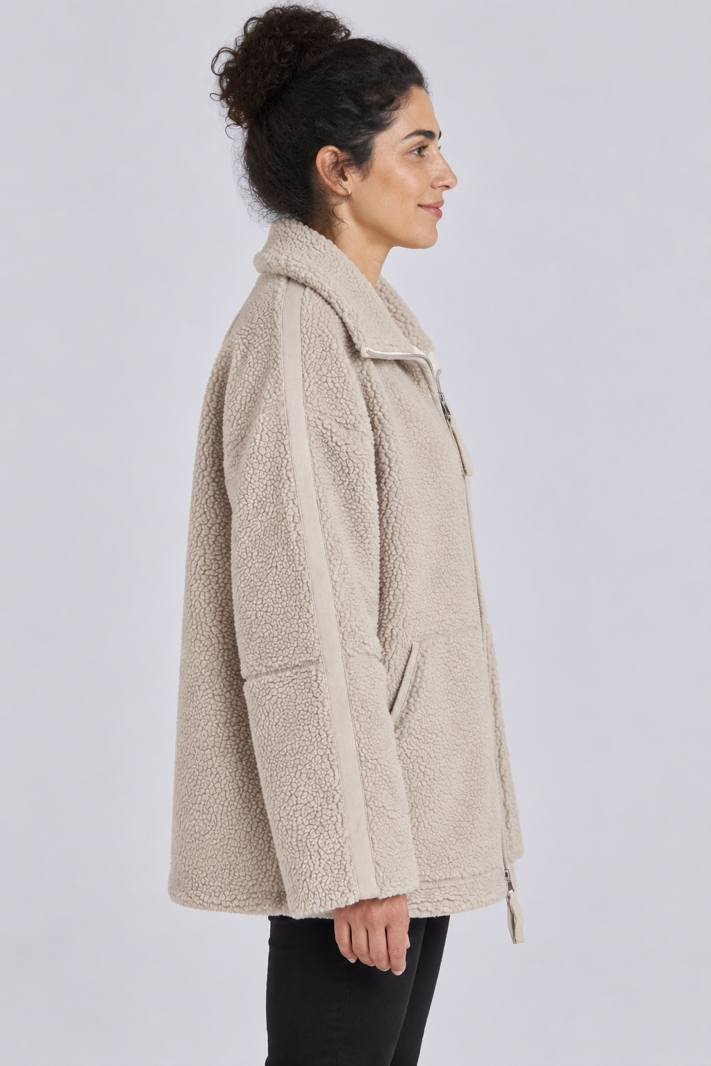 Veste polaire oversize en teddy avec fermeture éclair intégrale, mélange de laine, fausse fourrure Sherpa, manteau chaud d'hiver