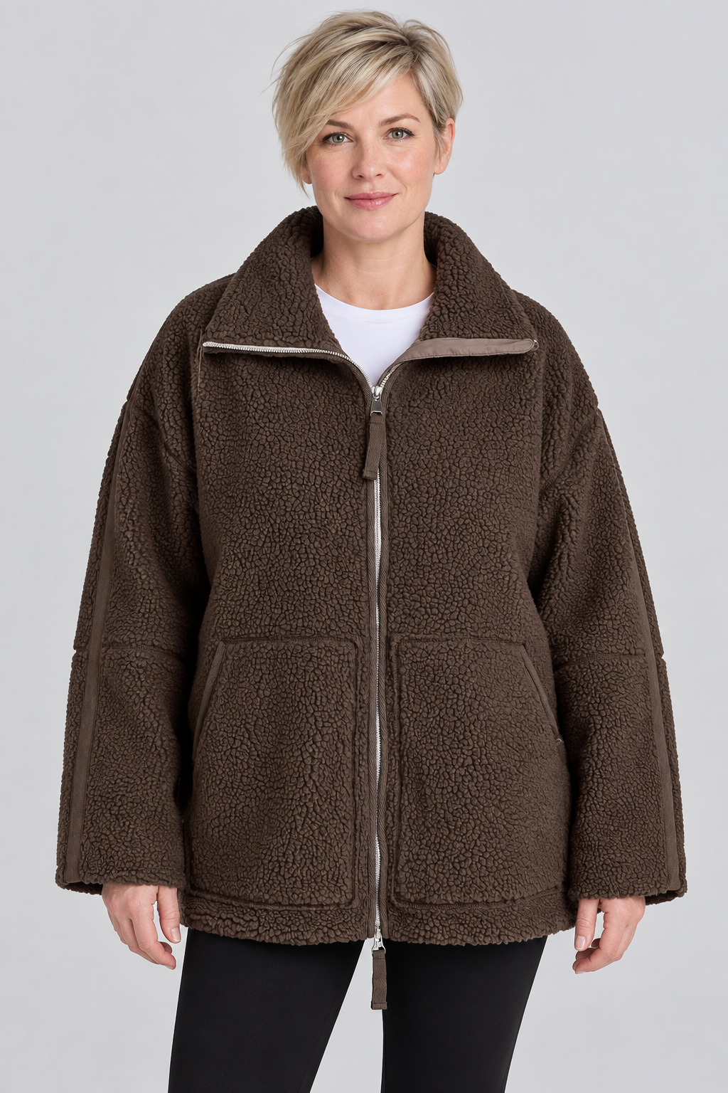 Veste polaire oversize en teddy avec fermeture éclair intégrale, mélange de laine, fausse fourrure Sherpa, manteau chaud d'hiver
