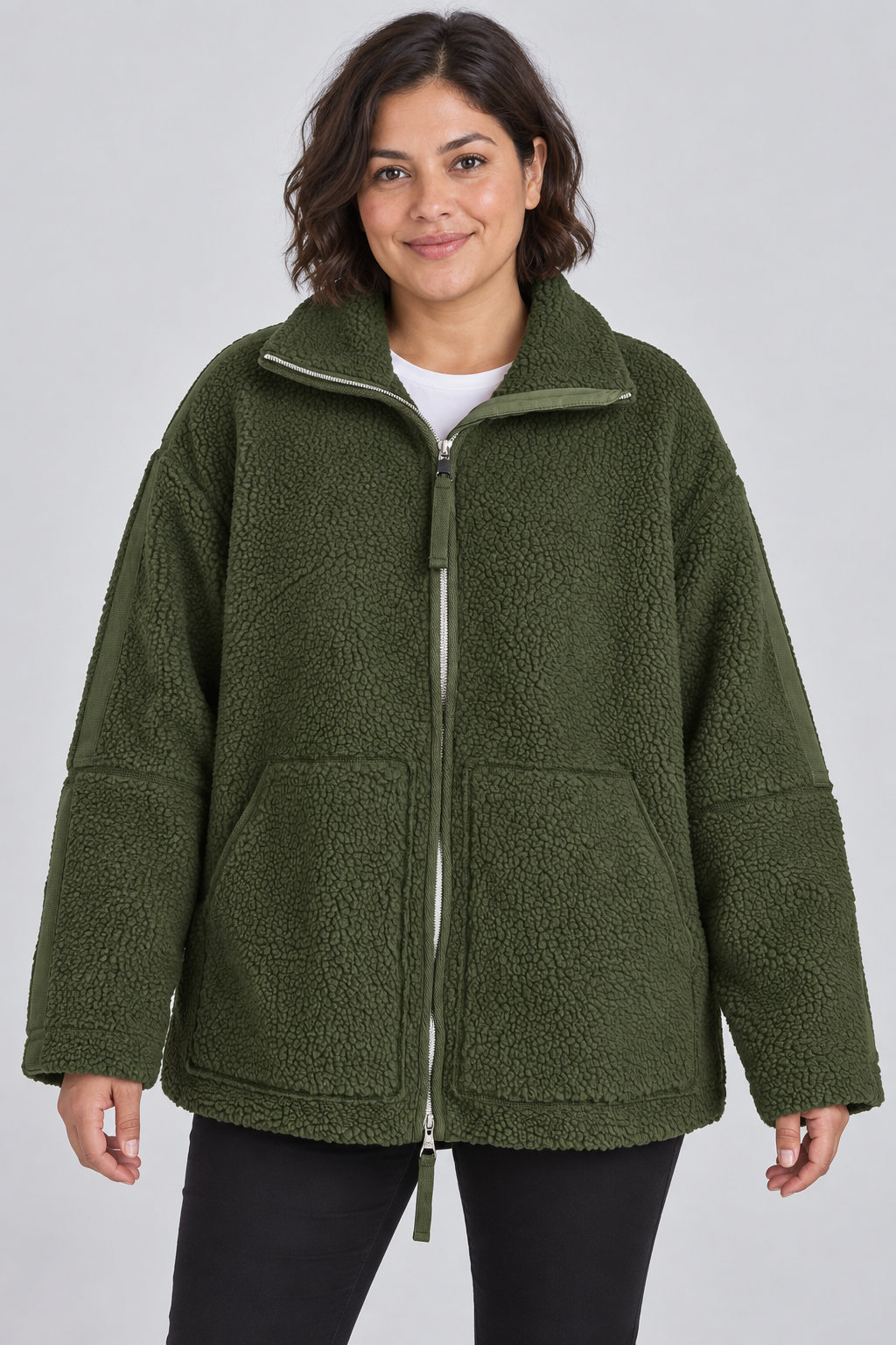 Veste polaire oversize en teddy avec fermeture éclair intégrale, mélange de laine, fausse fourrure Sherpa, manteau chaud d'hiver