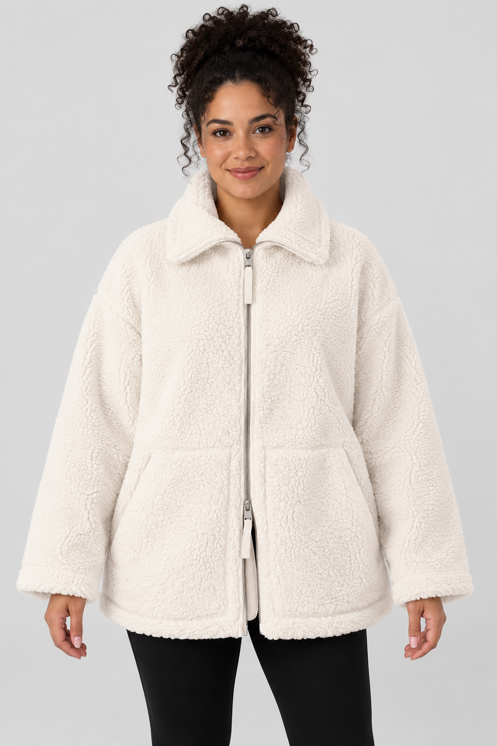 Veste polaire oversize en teddy avec fermeture éclair intégrale, mélange de laine, fausse fourrure Sherpa, manteau chaud d'hiver