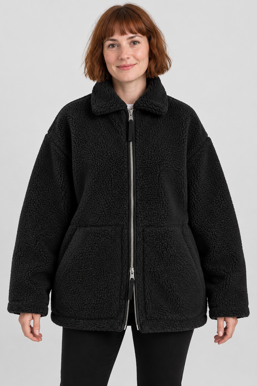 Veste polaire oversize en teddy avec fermeture éclair intégrale, mélange de laine, fausse fourrure Sherpa, manteau chaud d'hiver