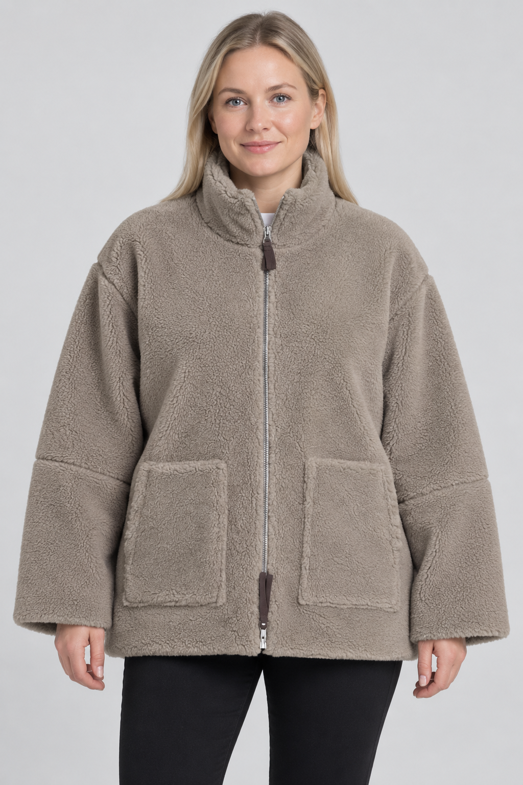 Veste polaire oversize en teddy avec fermeture éclair intégrale, mélange de laine, fausse fourrure Sherpa, manteau chaud d'hiver