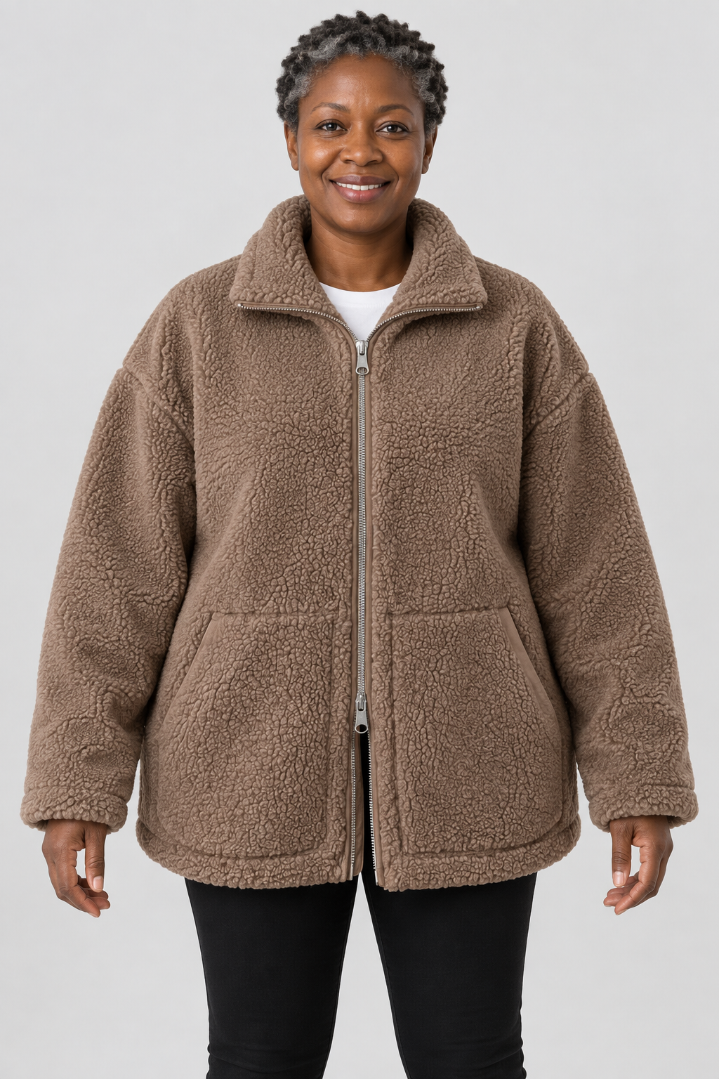 Veste polaire oversize en teddy avec fermeture éclair intégrale, mélange de laine, fausse fourrure Sherpa, manteau chaud d'hiver