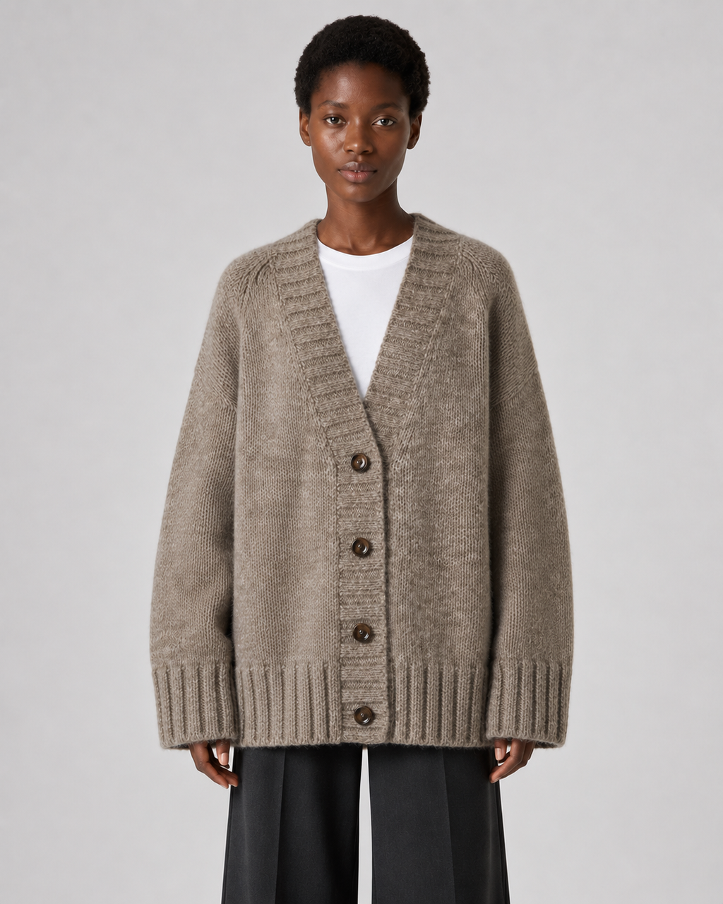 Women's Wool Oversized Button-Up Cardigan - Autumn Winter Marled Knit Relaxed Sweater - Luxxella