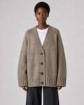 Women's Wool Oversized Button-Up Cardigan - Autumn Winter Marled Knit Relaxed Sweater - Luxxella