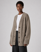 Women's Wool Oversized Button-Up Cardigan - Autumn Winter Marled Knit Relaxed Sweater - Luxxella