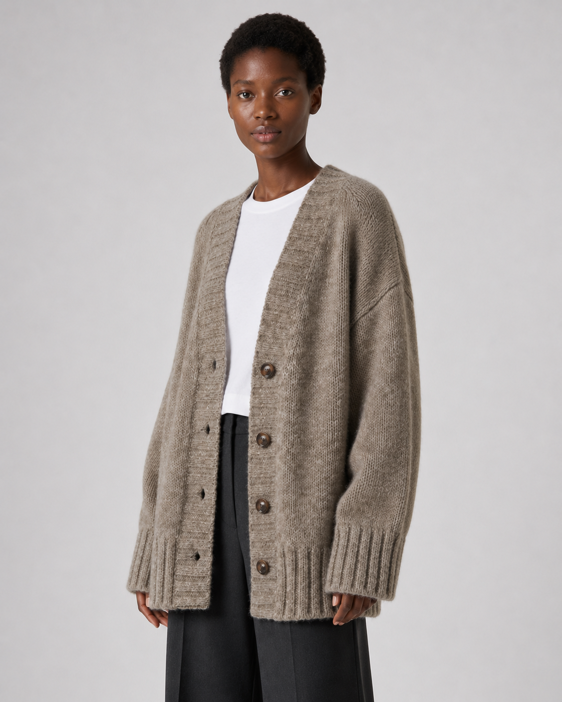Women's Wool Oversized Button-Up Cardigan - Autumn Winter Marled Knit Relaxed Sweater - Luxxella